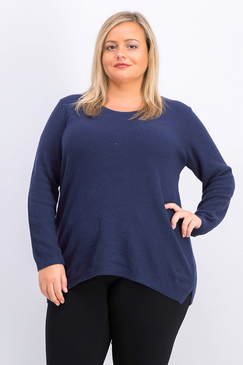 Karen Scott Blusa feminina plus size de algodão com decote redondo, azul, tamanho 1X