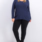 Karen Scott Blusa feminina plus size de algodão com decote redondo, azul, tamanho 1X