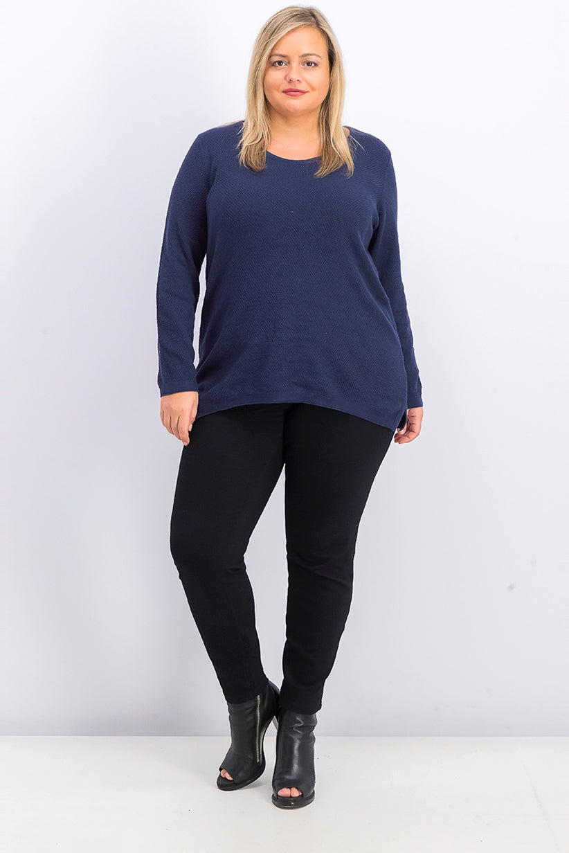 Karen Scott Blusa feminina plus size de algodão com decote redondo, azul, tamanho 1X