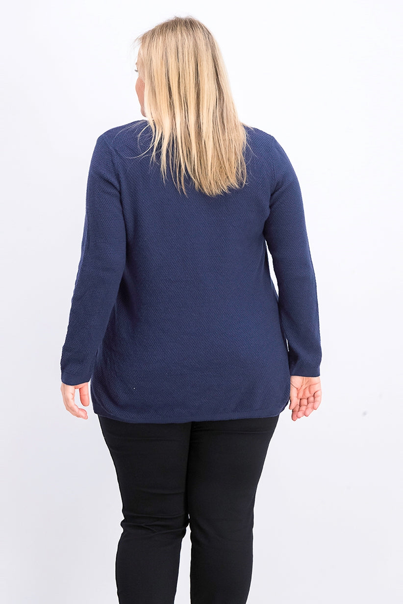 Karen Scott Blusa feminina plus size de algodão com decote redondo, azul, tamanho 1X