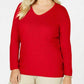 Karen Scott Top Plus Size Feminino de Algodão com Decote Redondo Vermelho Tamanho 1X