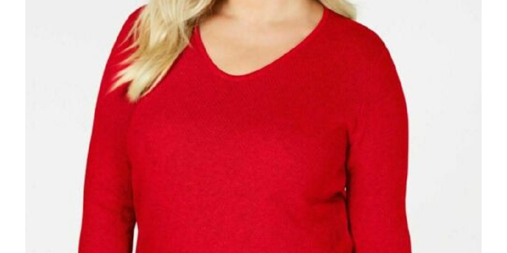 Karen Scott Top Plus Size Feminino de Algodão com Decote Redondo Vermelho Tamanho 1X