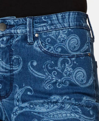 Charter Club Women's Paisley-Print Straight-Leg Jeans Med Blue Size 16