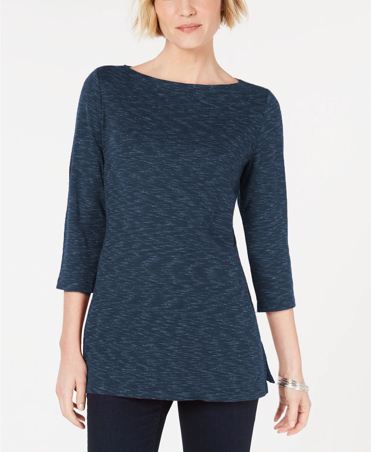 Karen Scott Blusa Feminina Gola Canoa Estampada Azul Marinho Tamanho P