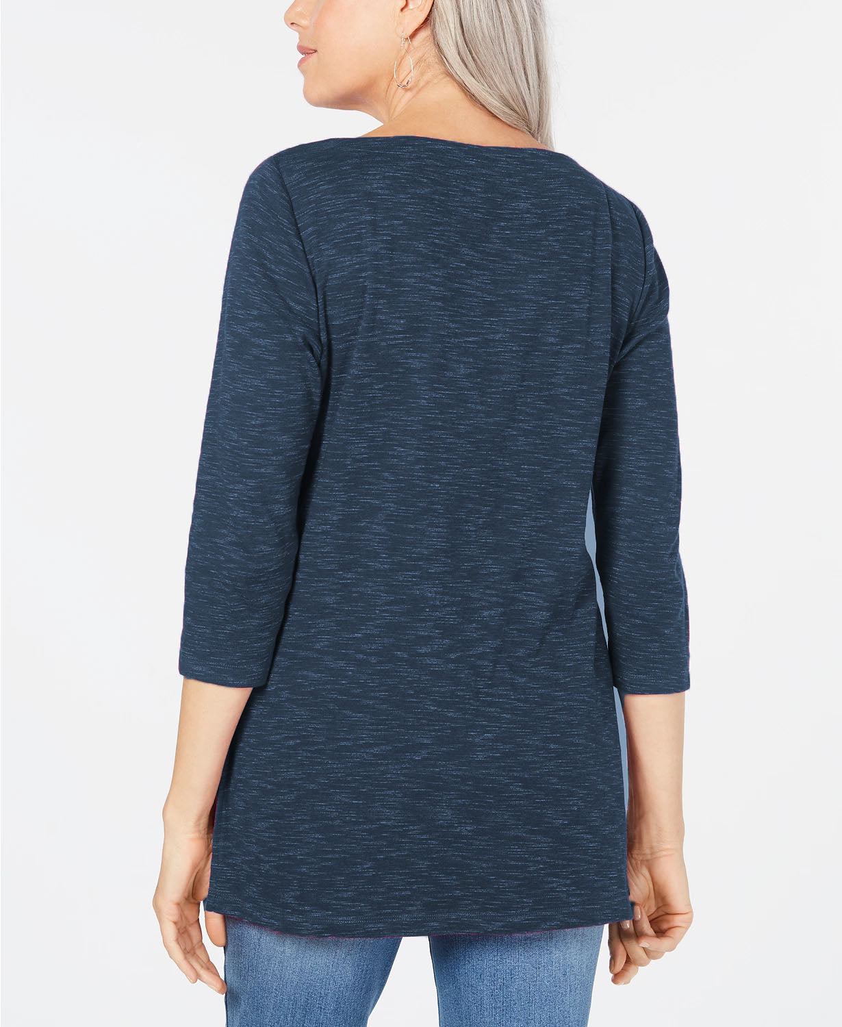 Karen Scott Blusa Feminina Gola Canoa Estampada Azul Marinho Tamanho P