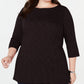 Karen Scott Blusa Plus Size Feminina Space-Dye Manga 3/4 Preta Tamanho 1X
