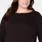 Karen Scott Blusa Plus Size Feminina Space-Dye Manga 3/4 Preta Tamanho 1X