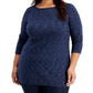 Karen Scott Blusa Plus Size Feminina Space-Dye Manga 3/4 Azul Marinho Tamanho 0X