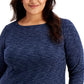Karen Scott Blusa Plus Size Feminina Space-Dye Manga 3/4 Azul Marinho Tamanho 0X
