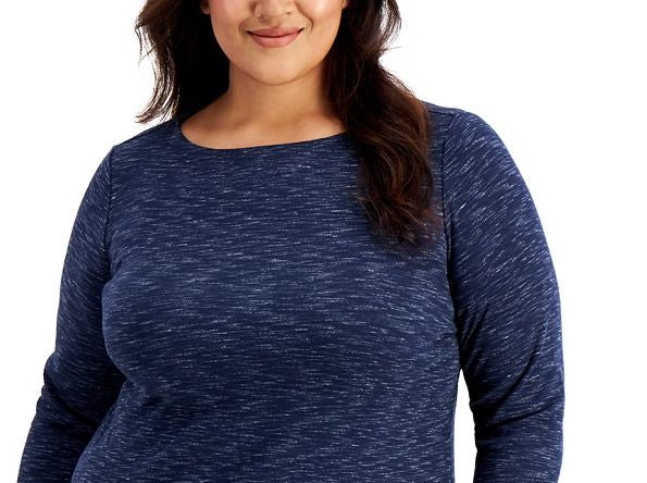 Karen Scott Blusa Plus Size Feminina Space-Dye Manga 3/4 Azul Marinho Tamanho 0X