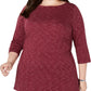 Karen Scott Blusa Plus Size Feminina Space-Dye Manga 3/4 Vinho Tamanho 2 Extra Grande