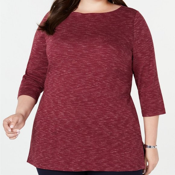 Karen Scott Blusa Plus Size Feminina Space-Dye Manga 3/4 Vinho Tamanho 2 Extra Grande