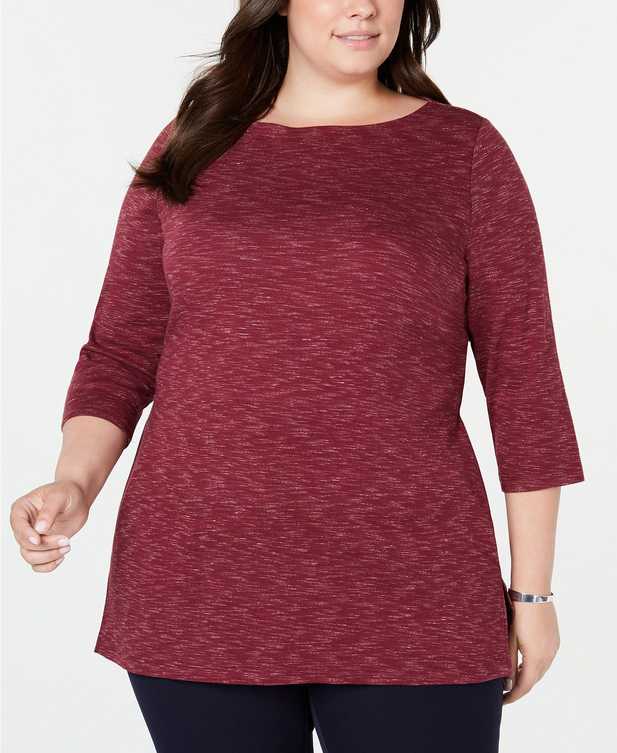 Karen Scott Blusa feminina plus size com estampa tingida com estampa espacial, manga 3/4, vermelha, tamanho 3, extra grande