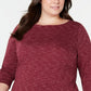 Karen Scott Blusa feminina plus size com estampa tingida com estampa espacial, manga 3/4, vermelha, tamanho 3, extra grande