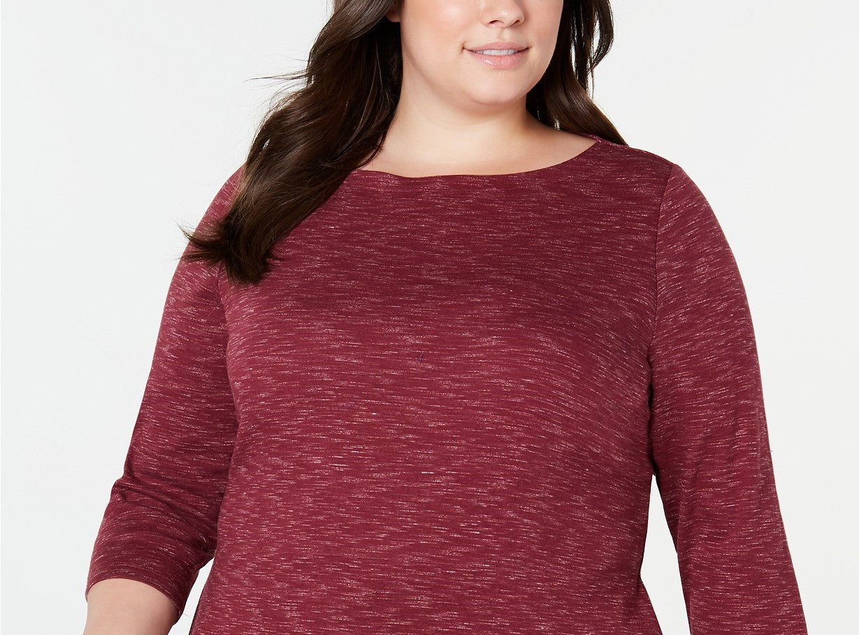 Karen Scott Blusa feminina plus size com estampa tingida com estampa espacial, manga 3/4, vermelha, tamanho 3, extra grande