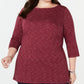 Karen Scott Blusa Plus Size Feminina Space-Dye Manga 3/4 Vermelha Tamanho 0X