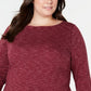 Karen Scott Blusa Plus Size Feminina Space-Dye Manga 3/4 Vermelha Tamanho 0X