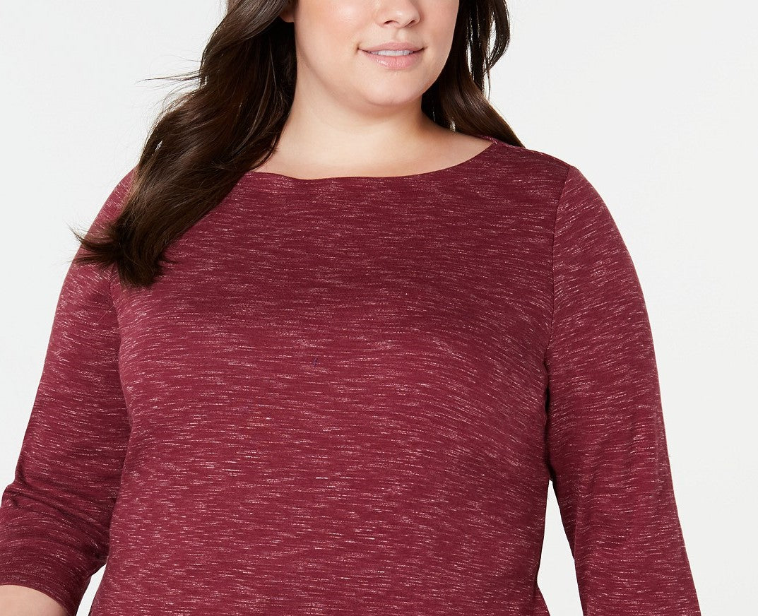 Karen Scott Blusa Plus Size Feminina Space-Dye Manga 3/4 Vermelha Tamanho 0X