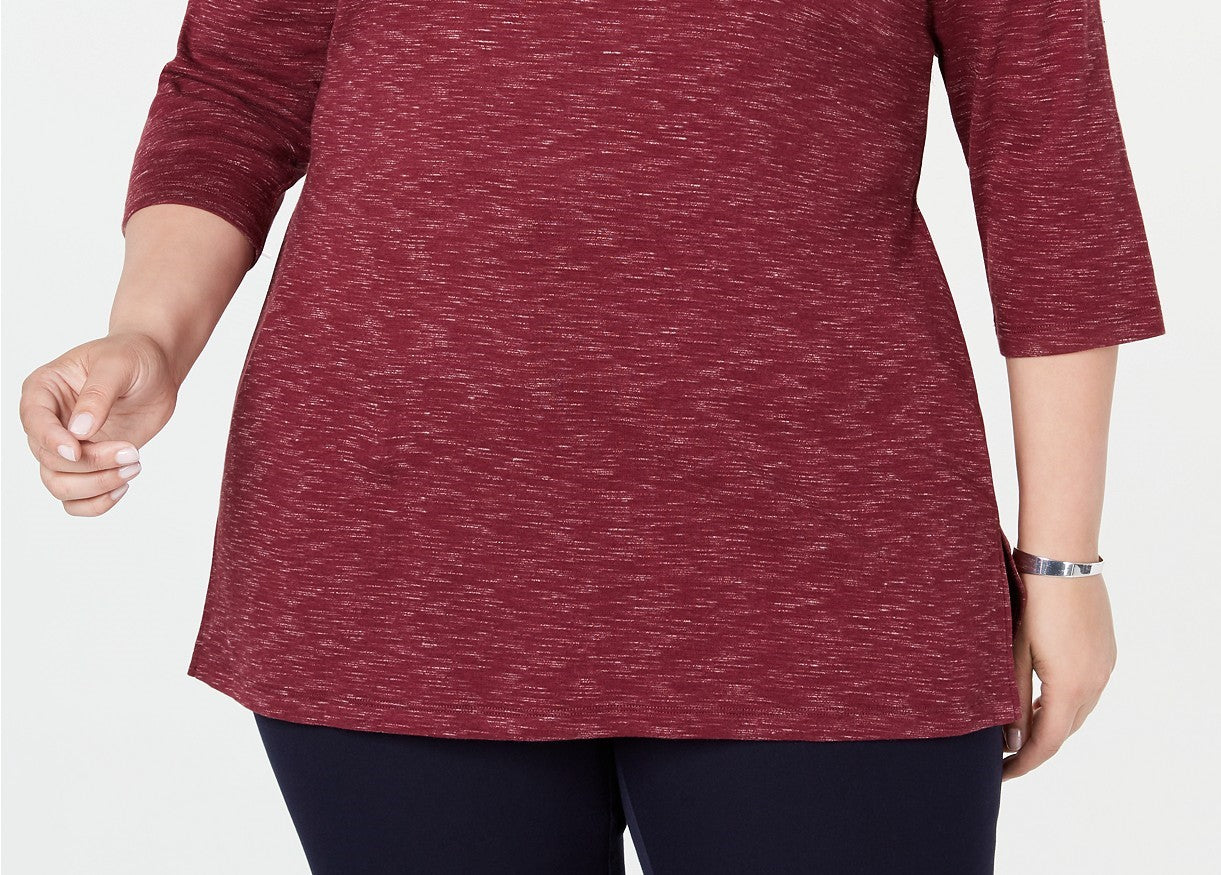 Karen Scott Blusa Plus Size Feminina Space-Dye Manga 3/4 Vermelha Tamanho 0X