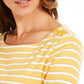 Charter Club Blusa feminina listrada de algodão Pima com botões e ombros, tamanho extra grande, amarela