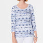 Karen Scott Blusa Feminina Petite Ikat Estampada Azul Tamanho P