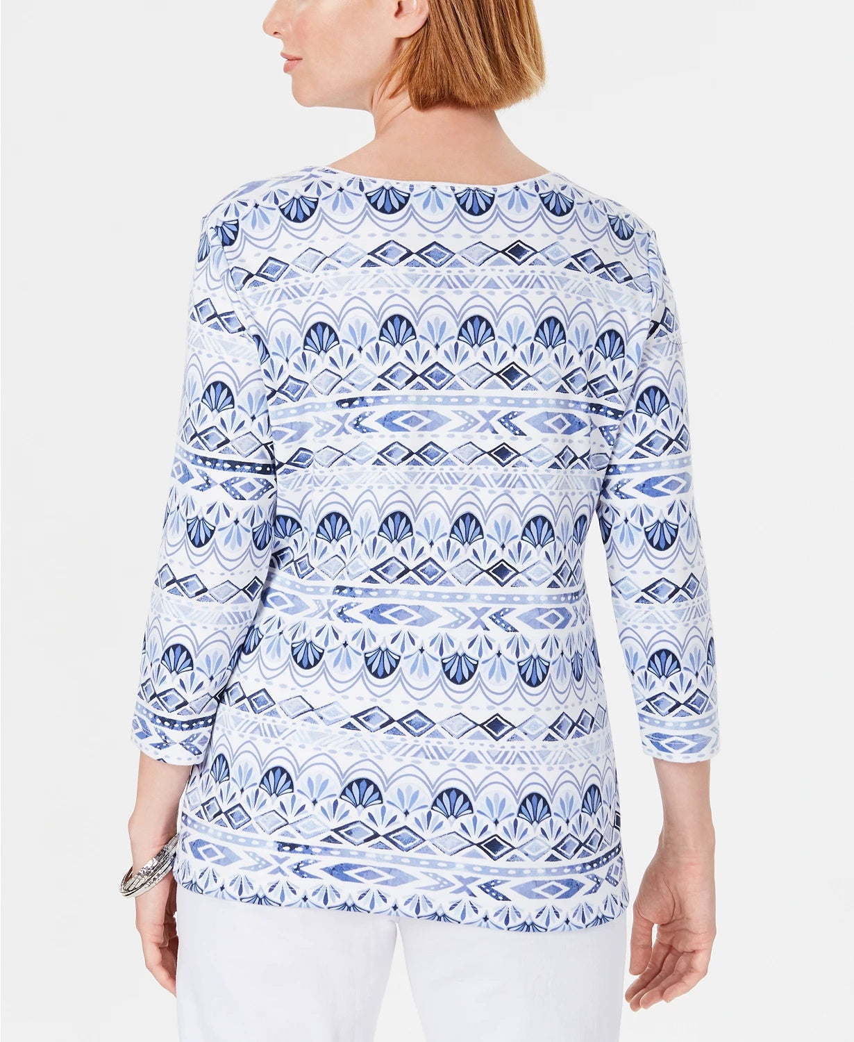 Karen Scott Blusa Feminina Petite Ikat Estampada Azul Tamanho P