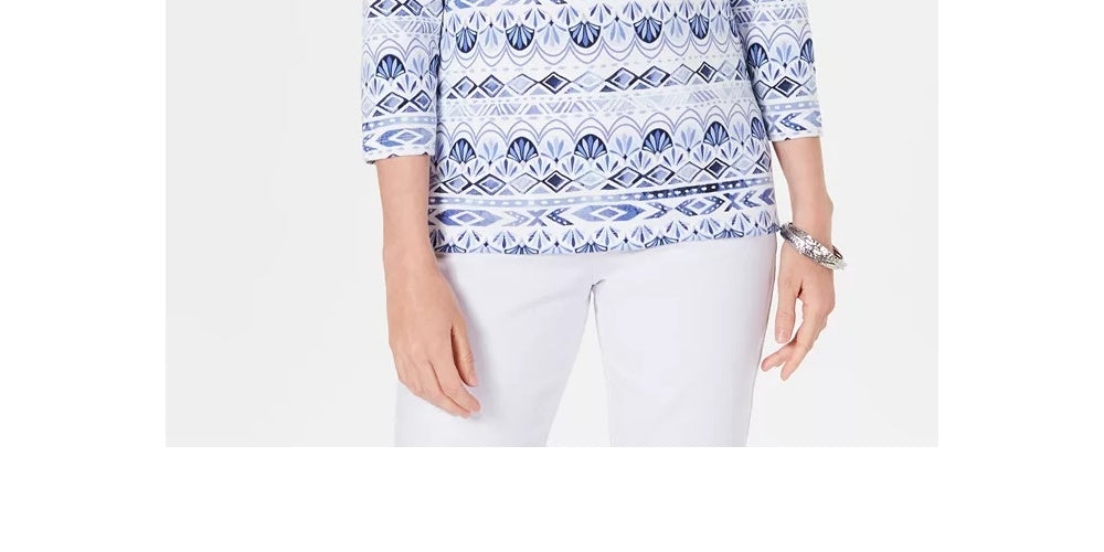 Karen Scott Blusa Feminina Petite Ikat Estampada Azul Tamanho P