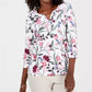 Karen Scott Top Henley Estampado Feminino Branco Tamanho Pequeno