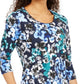 Karen Scott Blusa feminina pequena estampada com manga 3/4, azul, tamanho P/S, pequena