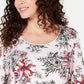 Karen Scott Top feminino estampado com decote redondo e tamanho pequeno Mellow Rose