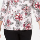 Karen Scott Top feminino estampado com decote redondo e tamanho pequeno Mellow Rose