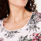 Karen Scott Top feminino estampado com decote redondo, tamanho 44, vermelho
