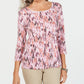 Blusa feminina Karen Scott estampada manga 3/4 vermelha tamanho pequeno