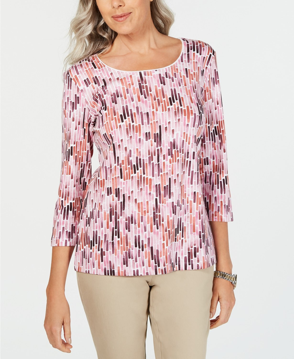 Blusa feminina Karen Scott estampada manga 3/4 vermelha tamanho pequeno