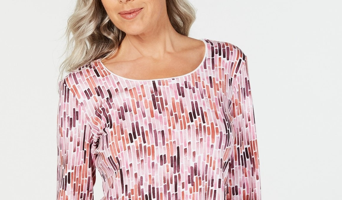 Blusa feminina Karen Scott estampada manga 3/4 vermelha tamanho pequeno