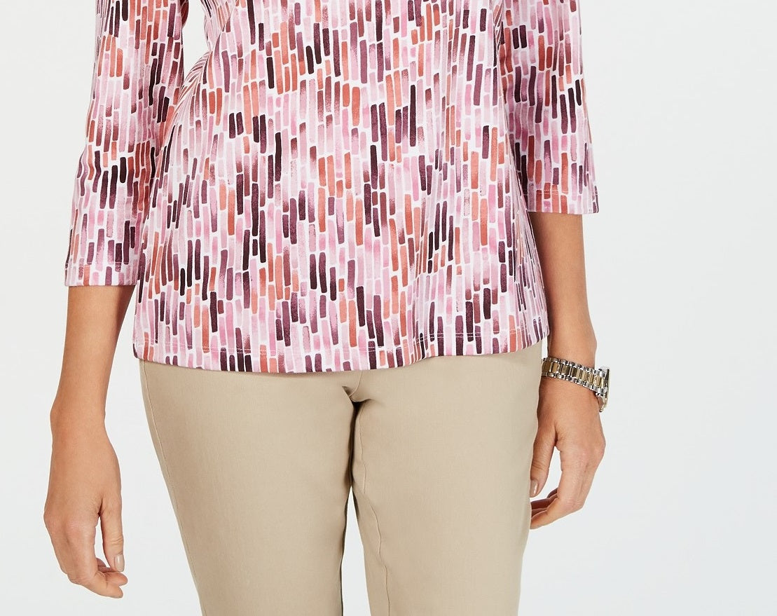 Blusa feminina Karen Scott estampada manga 3/4 vermelha tamanho pequeno