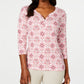 Karen Scott Blusa Henley Feminina Estampada Manga 3/4 Mellow Rose Tamanho Pequeno