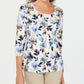 Karen Scott Blusa Feminina Petite Estampa Floral Manga 3/4 Azul Tamanho P