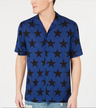 Camisa masculina American Rag com estampa de estrela e gola camp, azul marinho, tamanho extragrande