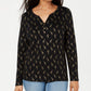 Karen Scott Petite Giraffe-Print Henley Feminino Preto Tamanho P
