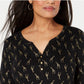 Karen Scott Petite Giraffe-Print Henley Feminino Preto Tamanho P