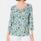 Karen Scott Audra Oasis Top decote redondo feminino, verde, tamanho médio