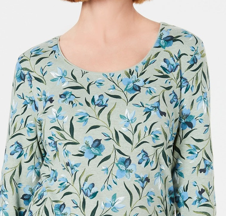 Karen Scott Audra Oasis Top decote redondo feminino, verde, tamanho médio