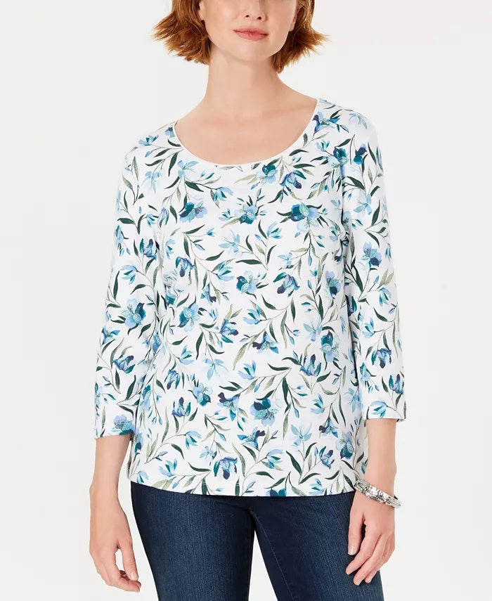 Karen Scott Blusa Estampada Audra Oasis Feminina Azul Escuro Tamanho Pequeno Pequeno