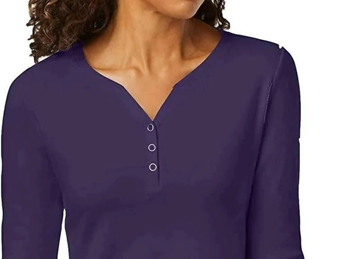Karen Scott Blusa Henley Feminina Estampada Manga 3/4 Cinza/Roxo Tamanho Pequeno