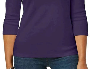 Karen Scott Blusa Henley Feminina Estampada Manga 3/4 Cinza/Roxo Tamanho Pequeno