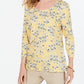 Blusa feminina Karen Scott com estampa floral e manga 3/4, tamanho pequeno, amarela