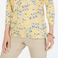 Blusa feminina Karen Scott com estampa floral e manga 3/4, tamanho pequeno, amarela