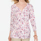 Karen Scott Top Henley Feminino Petite com Estampa Floral Branco Tamanho Petit