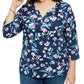 Karen Scott Blusa feminina plus size com decote dividido e estampa floral, azul, tamanho extragrande